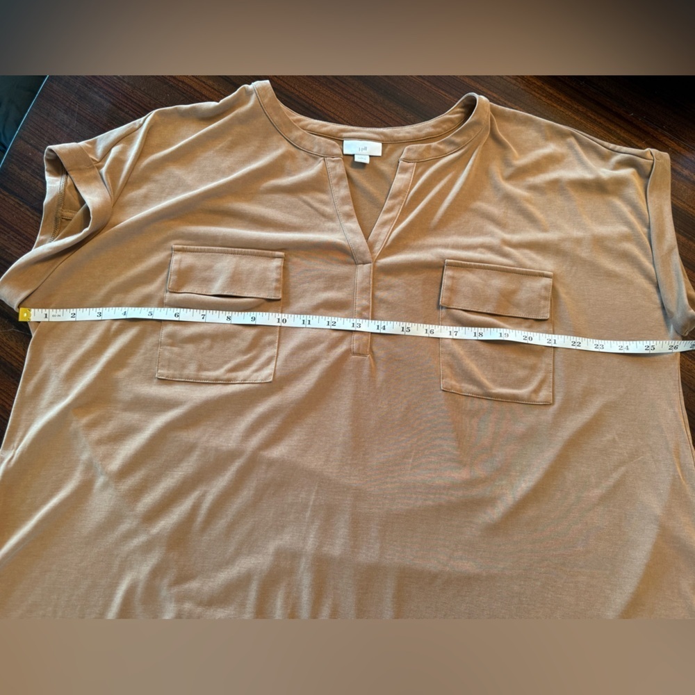 J. Jill Relaxed Fit Tan V-Neck Short Sleeve Pocket Tee Size XL Oversized - Picture 10 of 11
